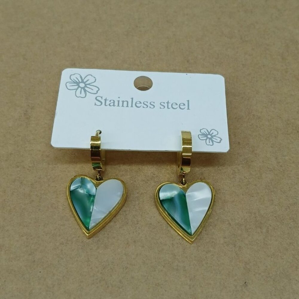 Stainless steel earrings , New with tags , Gold & Green